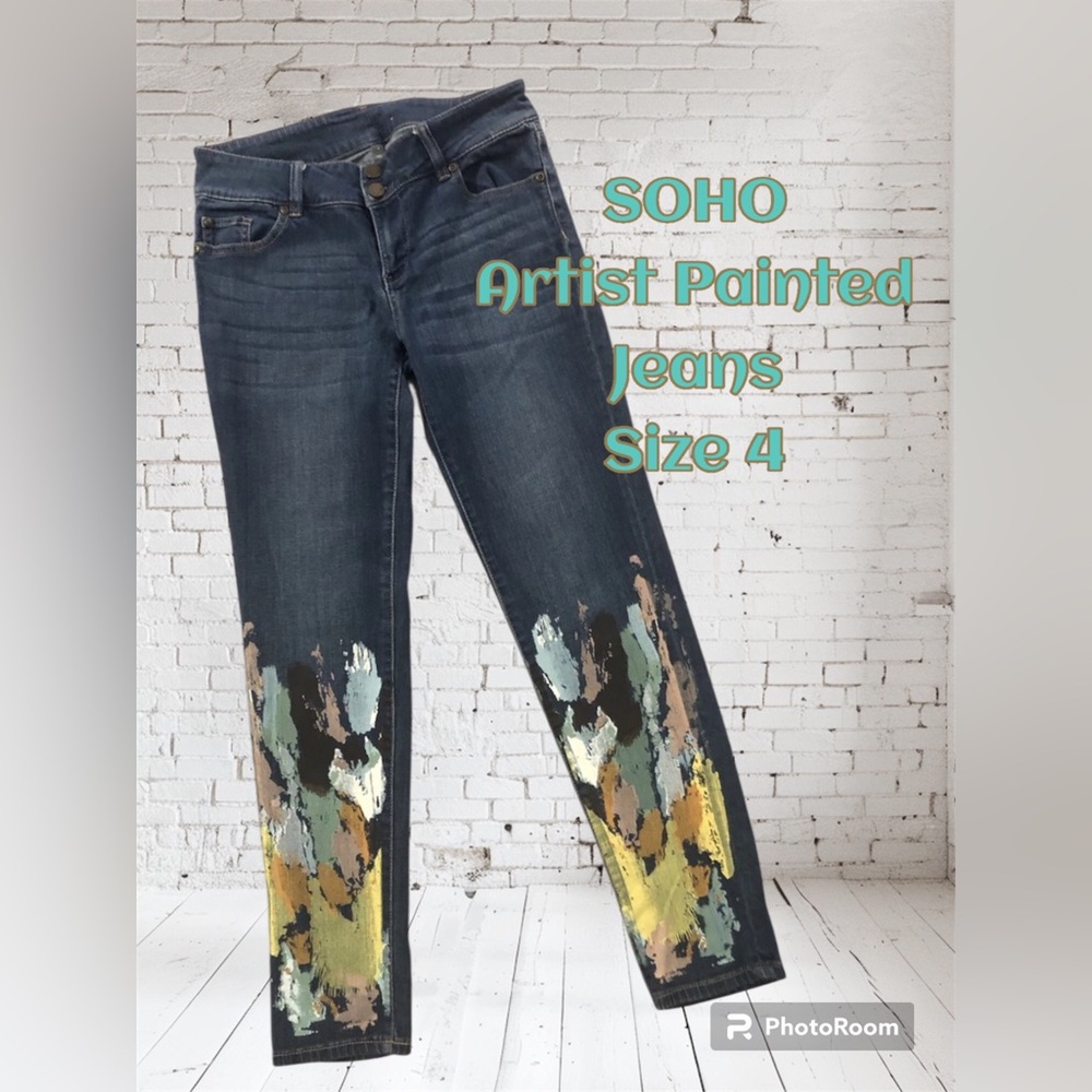 Artist Painted Jeans Women’s So Ho Boyfriend NY And Co Size 4 Skinny 28” Inseam